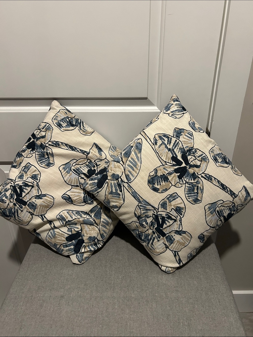 Floral Blue & Cream Throw Pillows - Set of 2